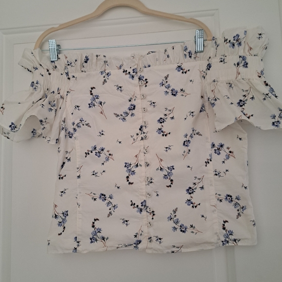 Rebecca Taylor Blue and White Smocked Ruffled Blouse - Picture 1 of 5